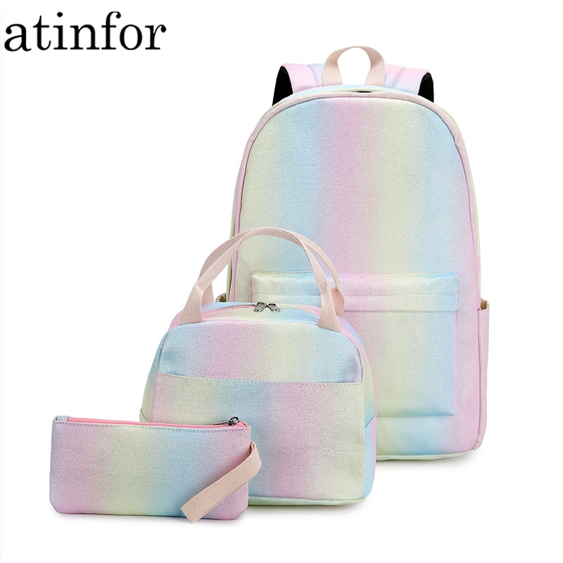 Atonfor varumärke kvinnor ryggsäck set kvinnlig skolväska med matlåda väskor flicka daglig laptop bokväska