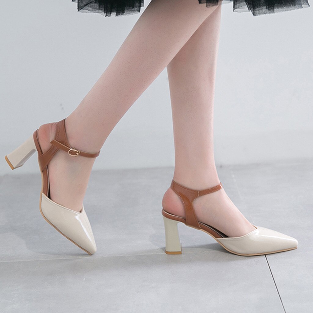 Women Sandals Casual Wild High Heels Pointed Toe Slip On Office Ladies Dress ShoeSummer Pointed Side Pumps Party Shoes Plus Size