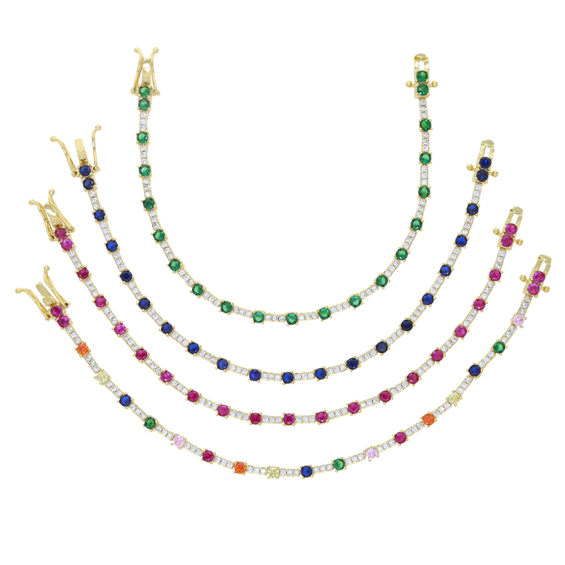 Geometrische CZ Tennisarmbanden voor dames met veelkleurige stenen Verguld met 17 cm ketting Mode Damessieraden Trending
