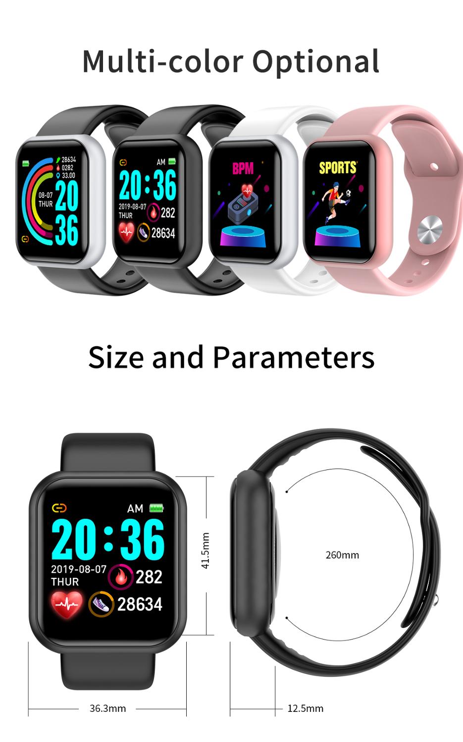 Y68 blåt vandtæt digitale smarte ure mænd kvinder børn smart armbåndsur hr / bp rate smartwatch fitness tracker pk  d20