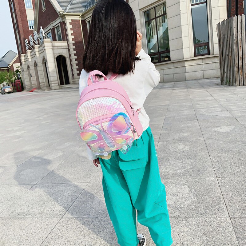 Børn lille rygsæk pung søde piger sommerfugl skoletaske til børn pige paillet skole rygsæk tasker