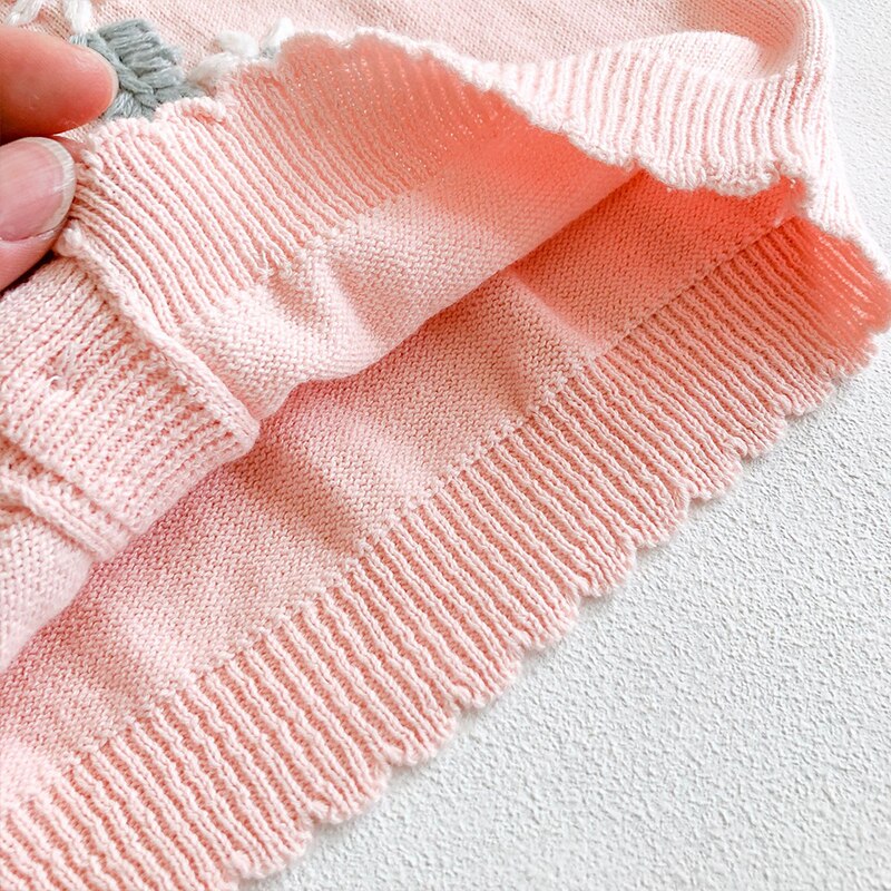 Abrigo Bordado de lana de punto hecho a mano Color puro dulce de manga larga para niña bebé producto