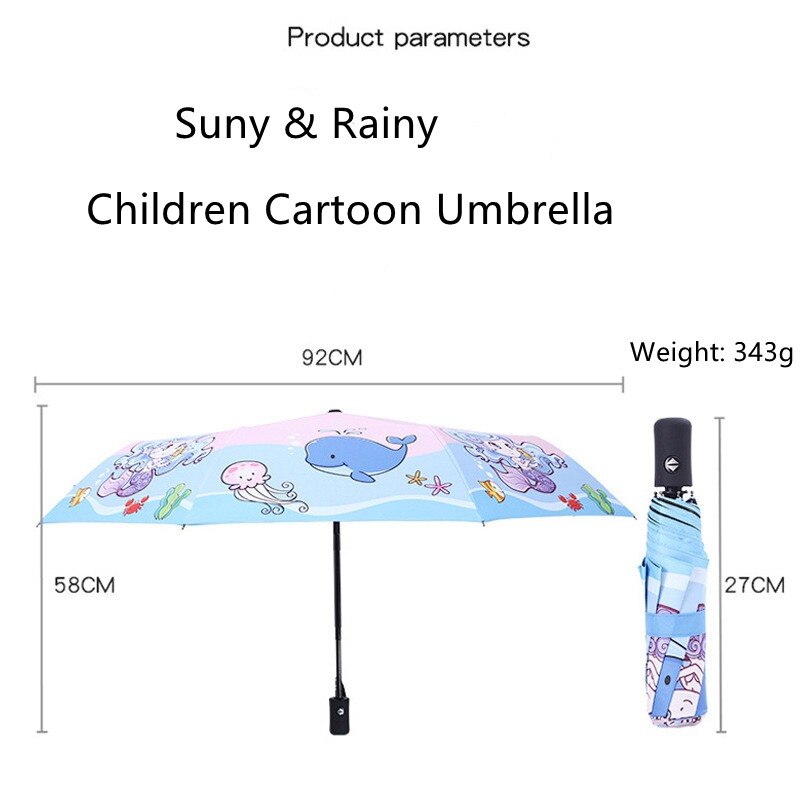 Cartoons Three Folding Kids Umbrella Automatic School Girls Boys Rain And Sunshade Umbrella for Children