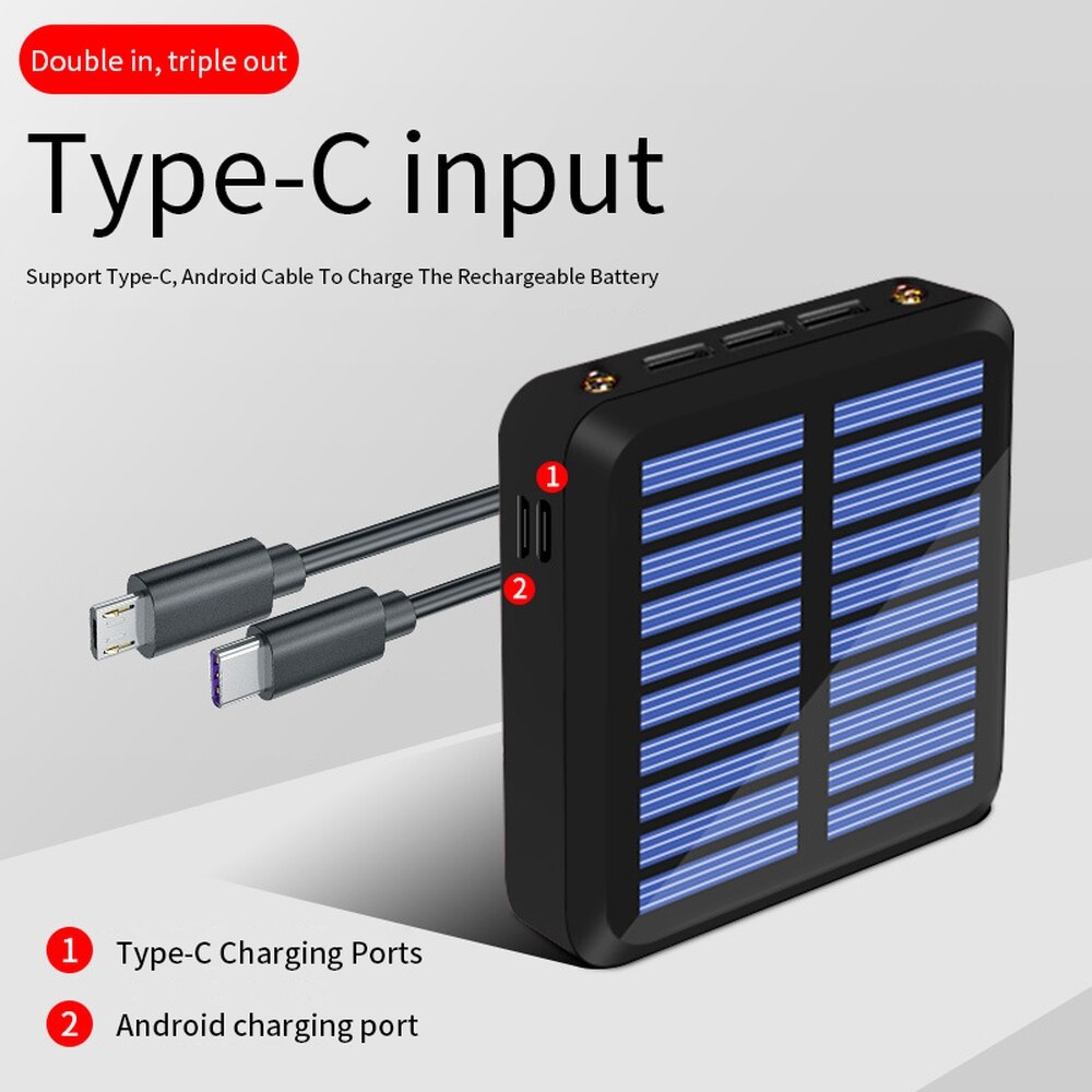 Pinzheng-mini banco de energia solar, 5000 mah, bateria externa para recarga, portátil