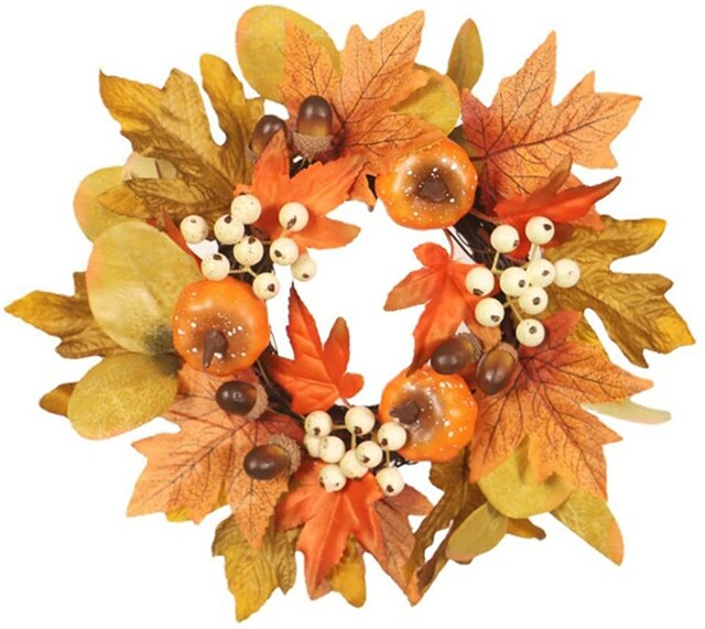 30cm wieniec na Halloween sztuczny liść klonu wieniec z dyni Halloween dekoracja drzwi świędo dziękczynienia wieniec jesienny: Default Title