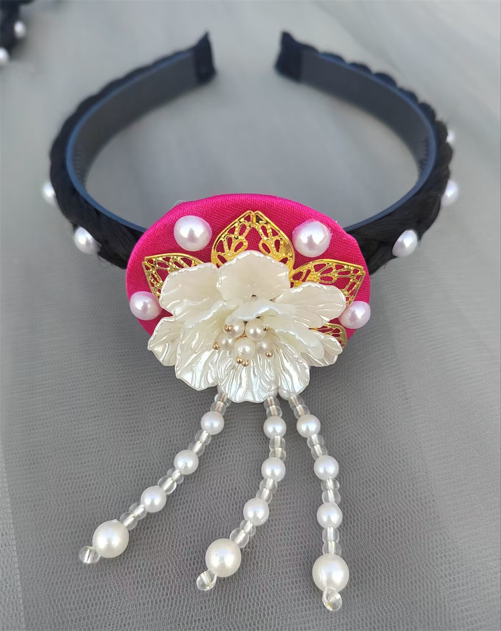 1pcs Korean Version Tassel Flower Hairband Traditional Classical Ethnic Style Headdress Hanbok Accessories Women Girl: WHITE
