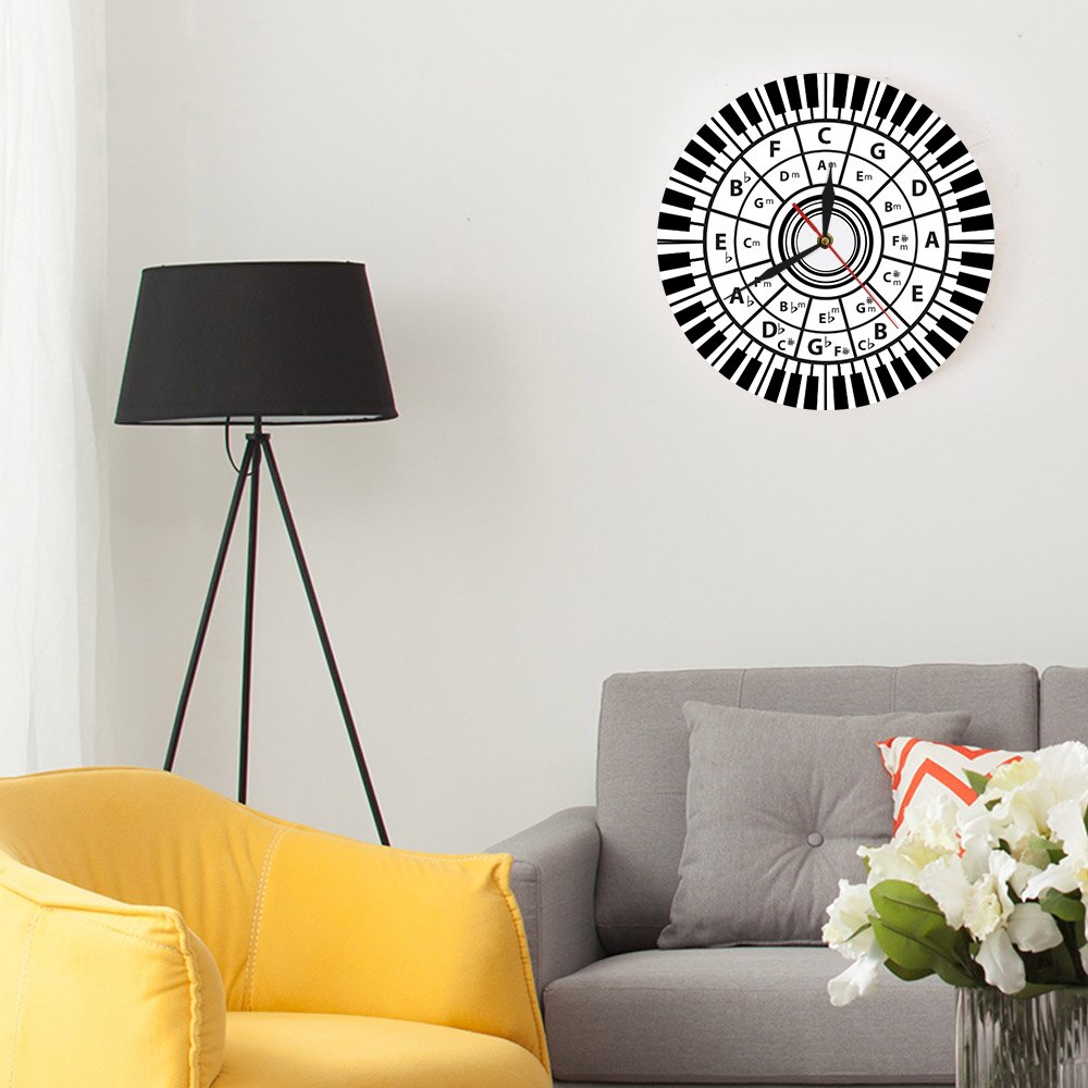 Black and white piano keys 3D Wall Clock Music Notes Silhouette Decorative Clock Pianist Art Watch Wall Clocks