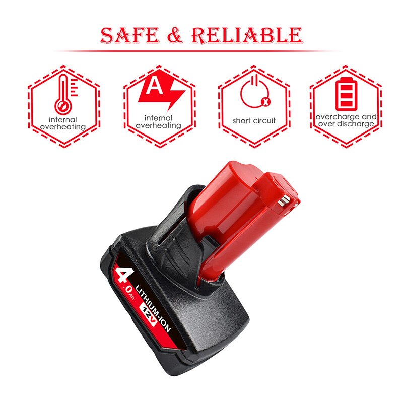 12v 6.0ah milwaukee-yhteensopiva litiumioniakku  m12 xc 48-11-2420 48-11-2450 48-11-2460 48-11-2411 akkutyökalut  l50