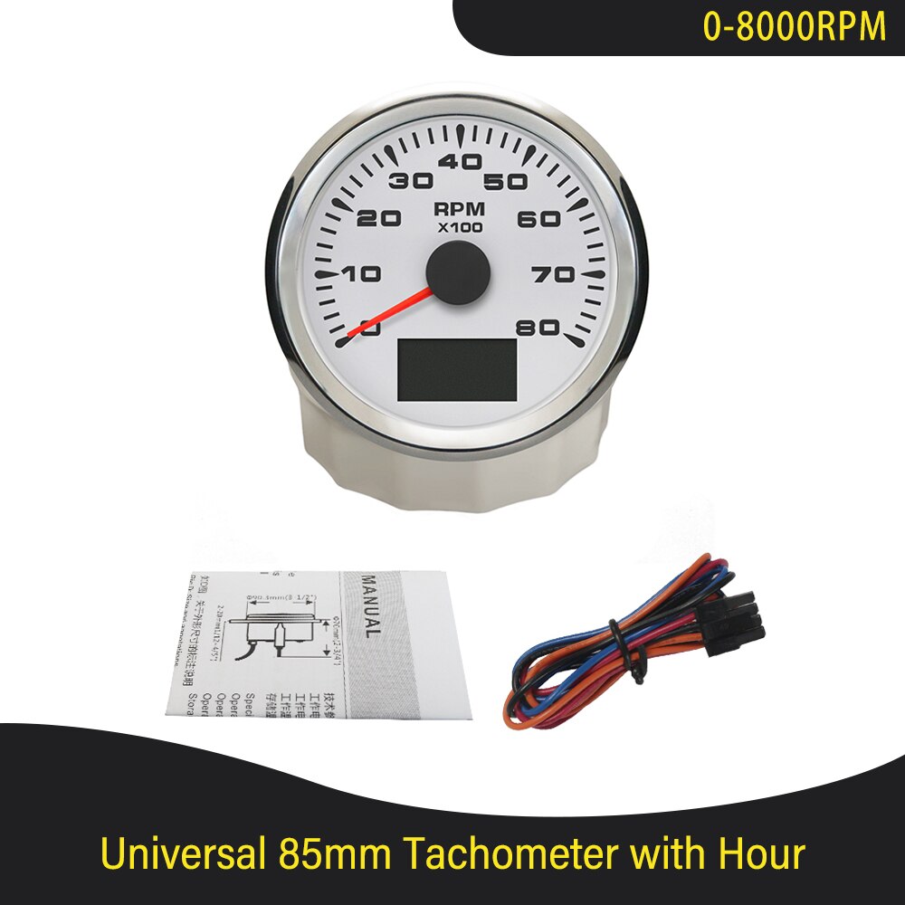 Universal 3K 4K 6K 8K Tachometer Gauges 85mm Lcd Rev Counters With Trip Hour Meter Speed Ratio for Auto Truck Boat Backlight: 8K WS