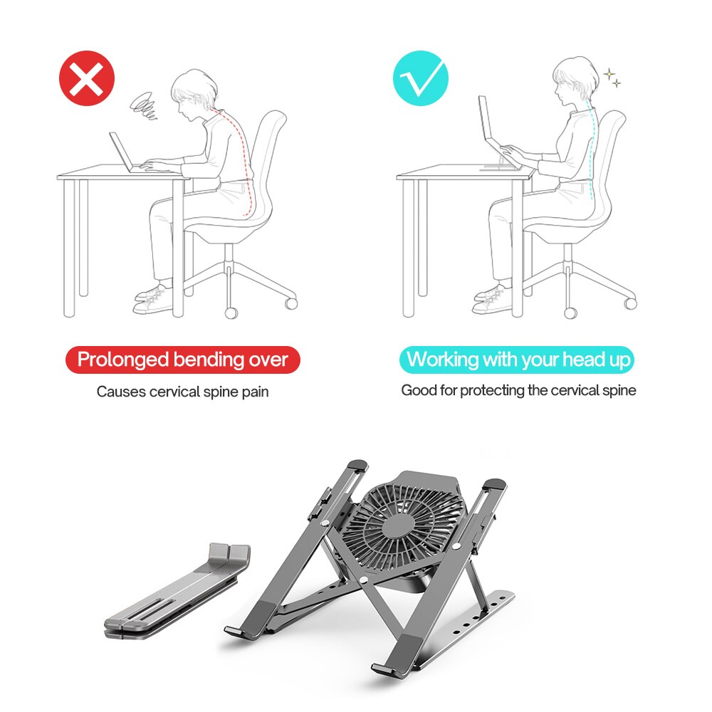Soporte plegable para portátil con ventilador de refrigeración, Enfriador de disipación de calor para MacBook Air Pro, soporte de escritorio para Notebook y Dell