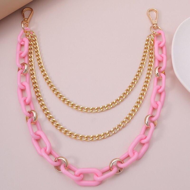 Jeans chain belt waist acrylic key chain belts for women tassel gold metal cinturon mujer punk neon ketting riem: pink belt