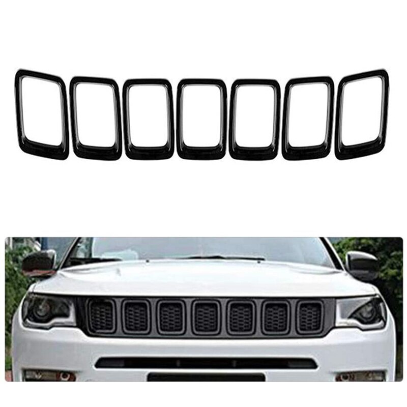 7Pcs Auto Grille Cover Grill Ring Inserts Frame Versieringen Kit Voor Jeep Compass (mat Zwart)