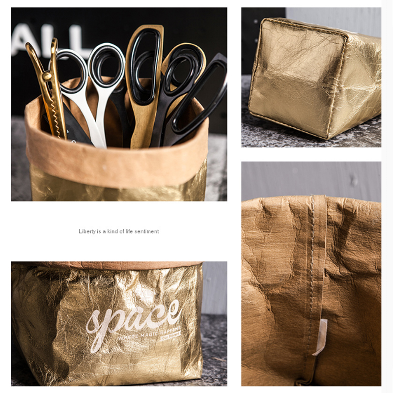 Sac de rangement en papier Kraft lavable et réutilisable pour la cuisine, sac de rangement pour aliments, sac de fruits, sacs imperméables, organisateur pour la maison
