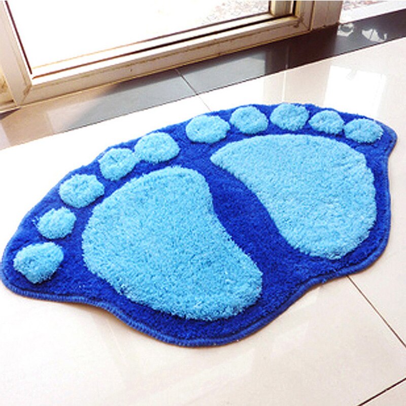 Esteiras de banho da cópia do pé, tapete antiderrapante do banheiro, esteira toalete tapete para baneiro, tapetes da almofada de banho do tapete do banheiro, mini esteiras do microfiber: Azul