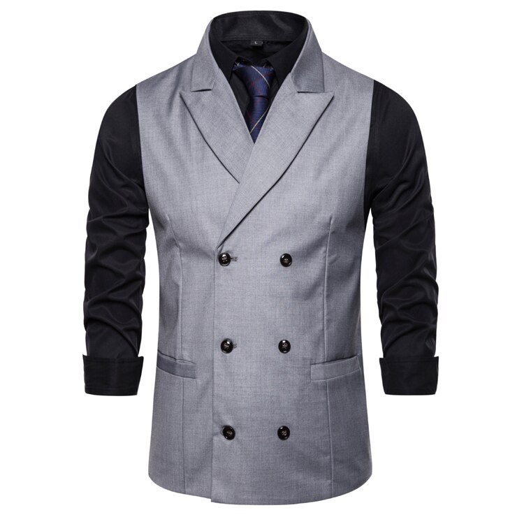 Fit Mens Suit Vest Peak Lapel Double-breasted Vests for Men