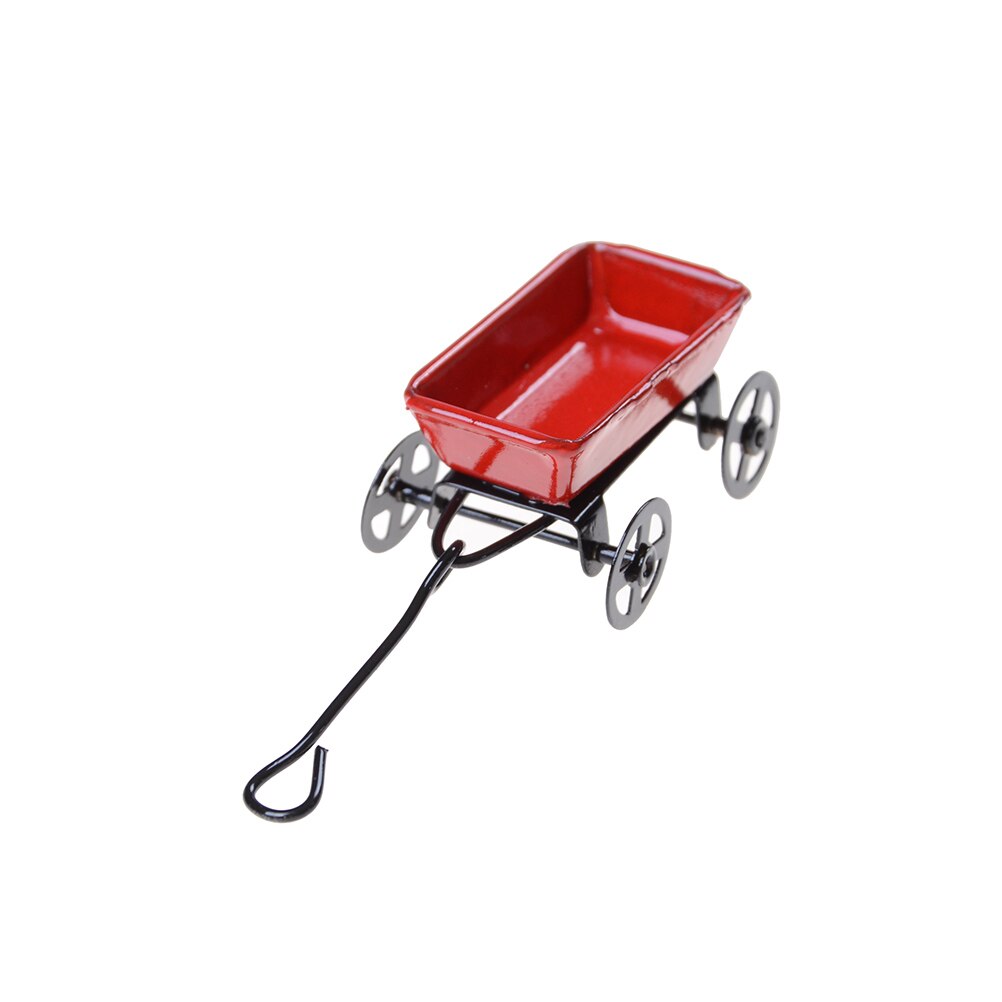 1:12 Mini Leuke Poppenhuis Miniatuur Metalen Rode Kleine Trekken Winkelwagen Tuinmeubelen Accessorie Home Decor