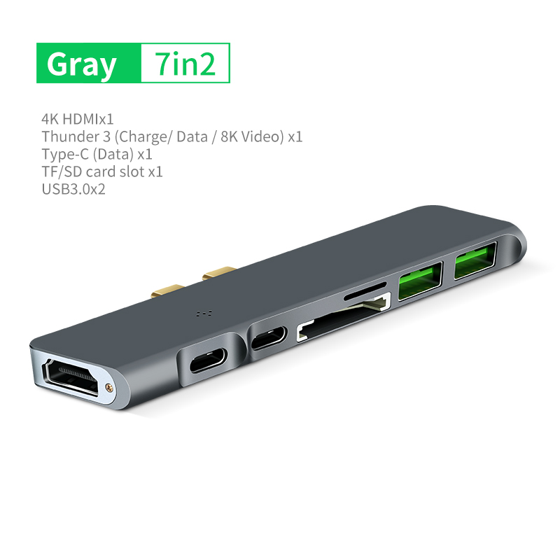 Type-C Naar Hdmi 7 In 1 Docking Station Apple Computer Macbook Pro Converter Usb-C: Gray