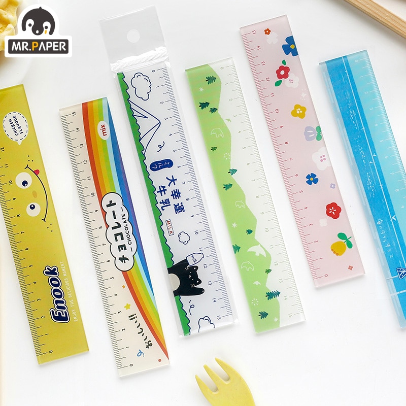 Señor papel, 8 diseños de 15cm, regla de Color acrílico para aperitivos, reglas para dibujo DIY multifunción para niños, estudiantes, oficina, escuela, papelería