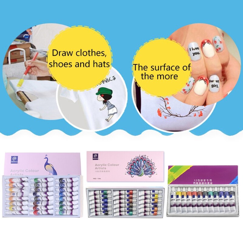 12/18/24 Colors 12ML Tube Acrylic Paint set Art Painting Drawing Tools For Kids DIY Water-resistant