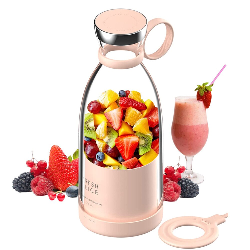 Portable Blender Mini Mixer Electric Juicer Machine Fresh Juice Blender Smoothie Maker Blender Cup Juice Fruit Extractors: 350ml pink box