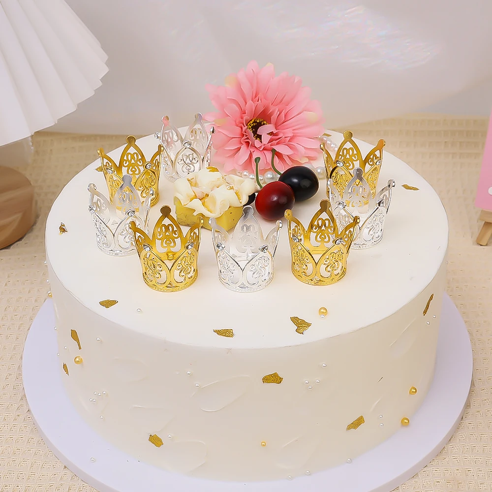 30/1Pcs Gold Crown Cake Topper Mini Pearl Tiara Crown Cupcake Topper For Flower Bouquets Baby Shower Birthday Party Decoration