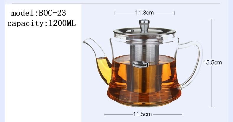 Induction cooker special pot boil tea dedicated cooker glass pot stainless steel liner kettle flower tea pot: BOC23  1200ML