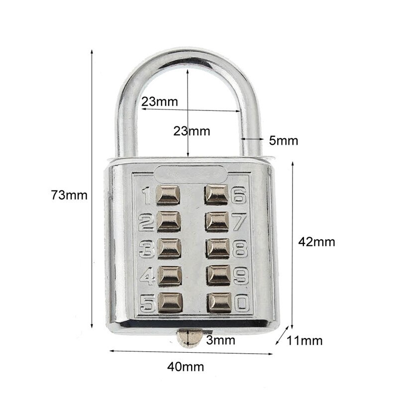 Security Password Padlock 10 Digits Push-Button Combination Lock Zinc Alloy Drawer Locker Travel Suitcase Luggage Cabinet locks