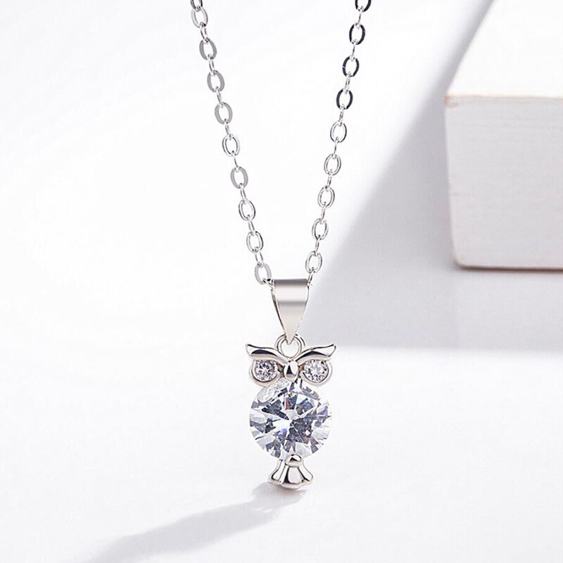 Zn Mode Zirkoon Hangers Uil Ketting Voor Vrouwen Crystal Heart Gold Lange Kettingen Mode-sieraden Cadeau