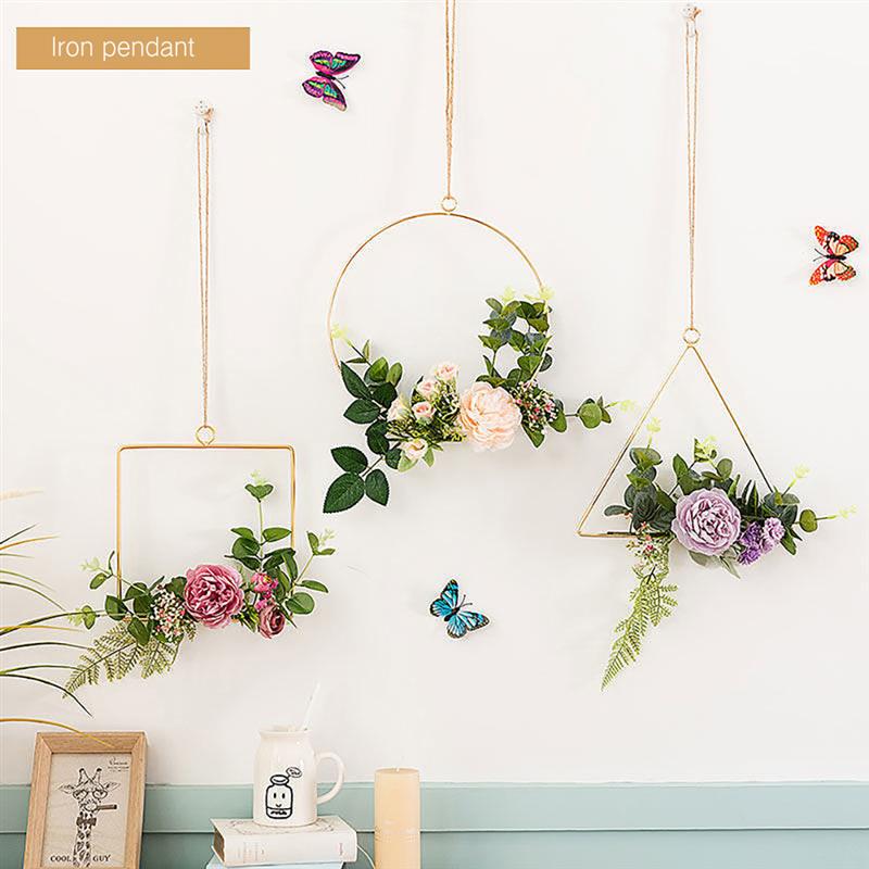 Criativo tapeçarias de parede ins vento ferro metal flor quadro parede-montado banquete decoração simulação flor casa pingente