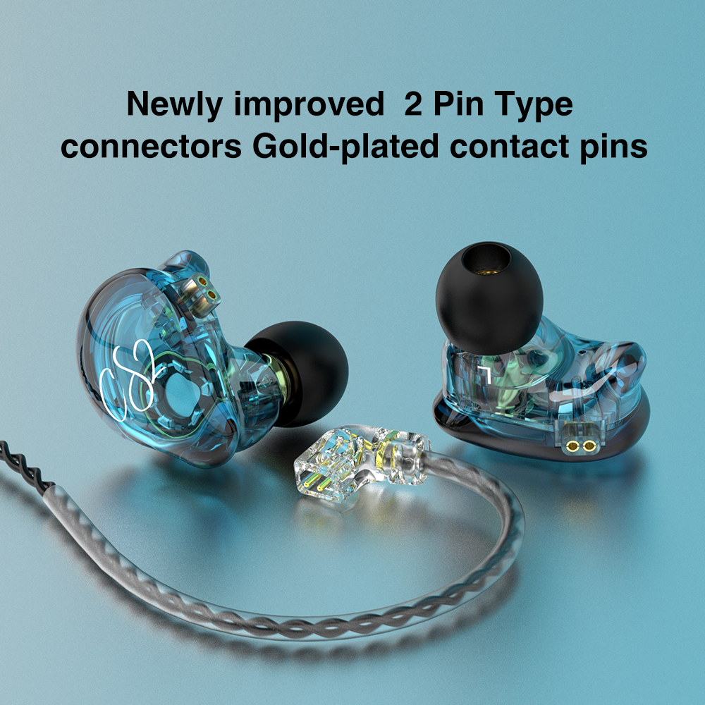 Trn - cs2 dynamic in-ear-kopfhörer, hifi-musik, sport-iem-ohrhörer, headset mit abnehmbarem kabel , 2- pin-kabel, trn-  mt1 v90 st1 cs1 edx pro