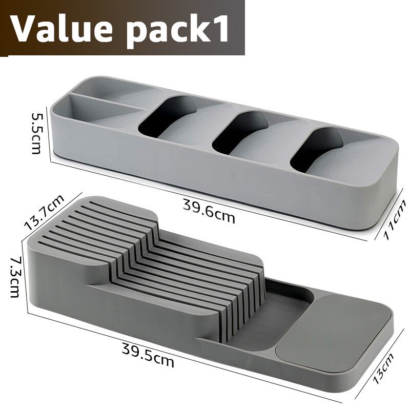Knife Block Holder Cutlery Drawer Organizer Tray Knives Utensil Rack Universal Knife Stand Organizer Kitchen Storage: VALUE PACK 1