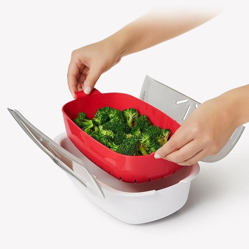 Microwave Steamer Food Grade PP Steaming Dish Microwave Oven Steamer Basket Fish Meat Vegetables Food Steamer Kitchen Cookware