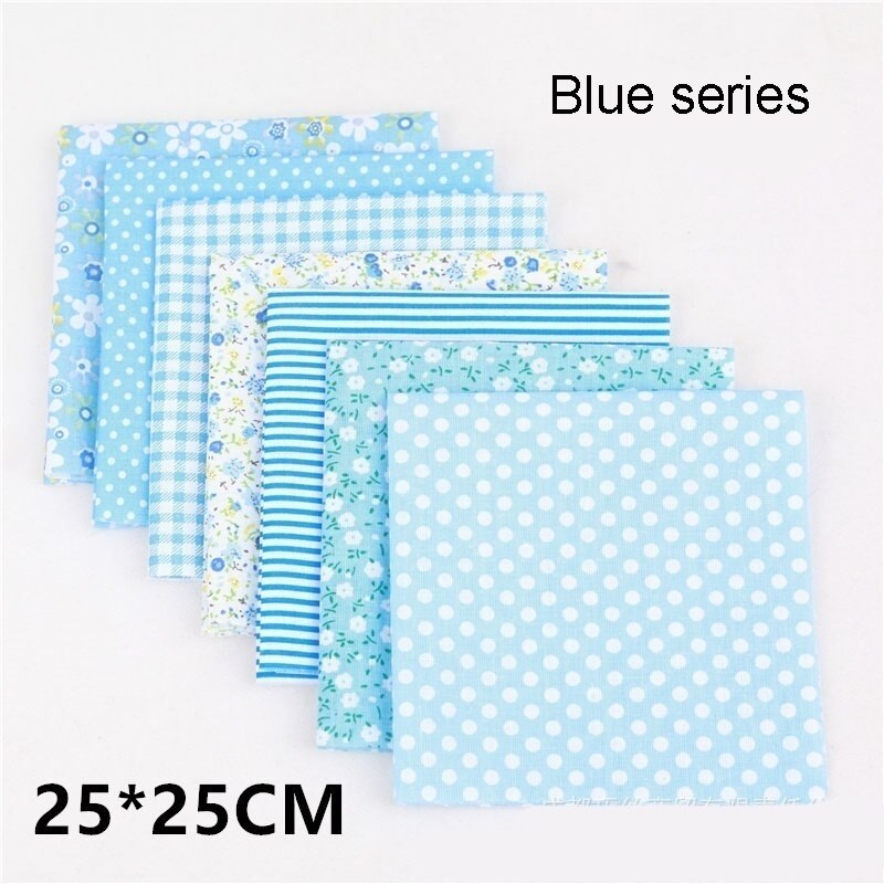 7Pcs/set Square Assorted Pre-Cut Cotton Quilt Fabric Floral Fabric DIY Craft Sewing 25x25cm: Blue
