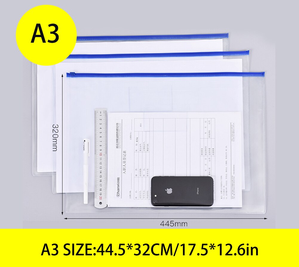 12pcs/set A4 file folder storage bag transparent plastic A5 document bag A3 office file bag school supplies paper bag folder