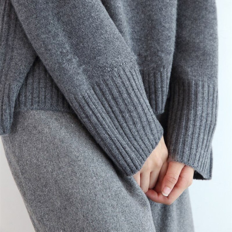 Winter Cashmere Wool Women Warm Solid Sweaters Casual Full Sleeve Turtleneck Loose Pullovers Computer Knitt