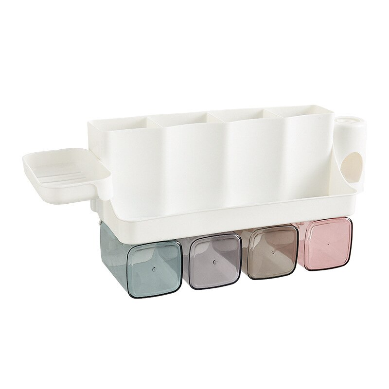 Multifunctional Toothbrush Holder with Cup Wall Mounted Bathroom Organizer Toothpaste Dispenser Plastic Storage Rack Soap Holder: 4 person Type B