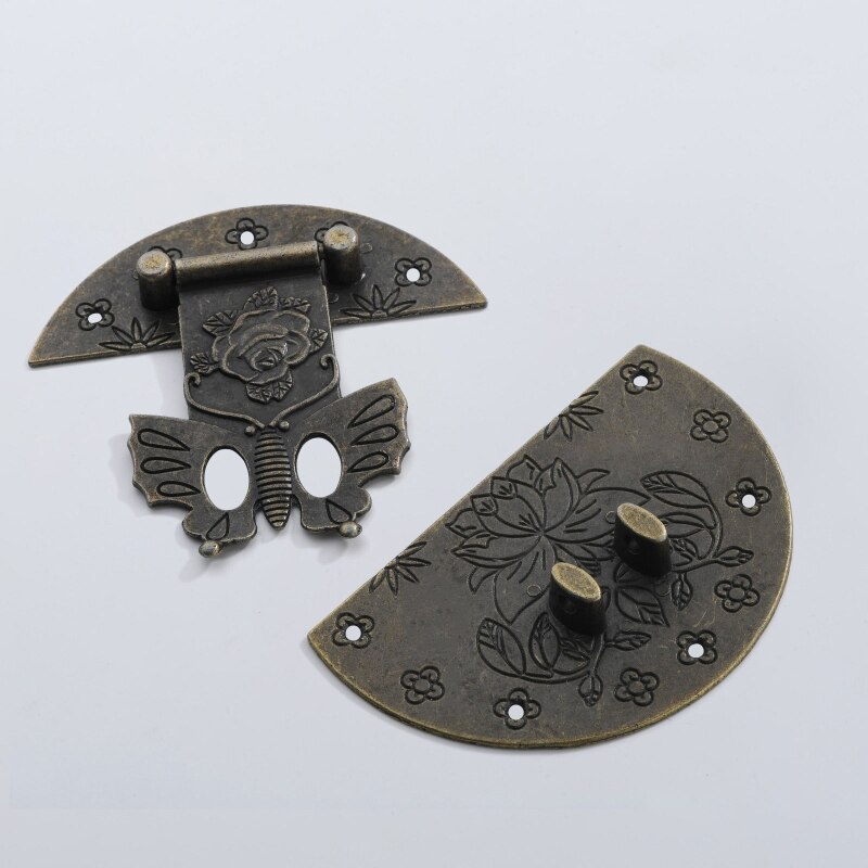 Ronde Vlinder Sluiting Houten Doos Hangslot Antieke Decoratieve Klink Lock Kast Gesp Doos Accessoire Anti-Corrosie