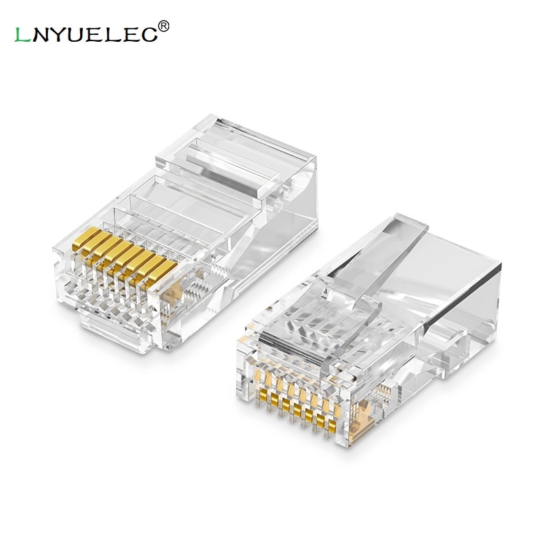 LNYUELEC Cat5 RJ45 złącze Cat5E 8P8C modułowa kabel Ethernet głowy wtyczka złoto pozłacane Cat 5 zaciskane sieci RJ 45 złącze
