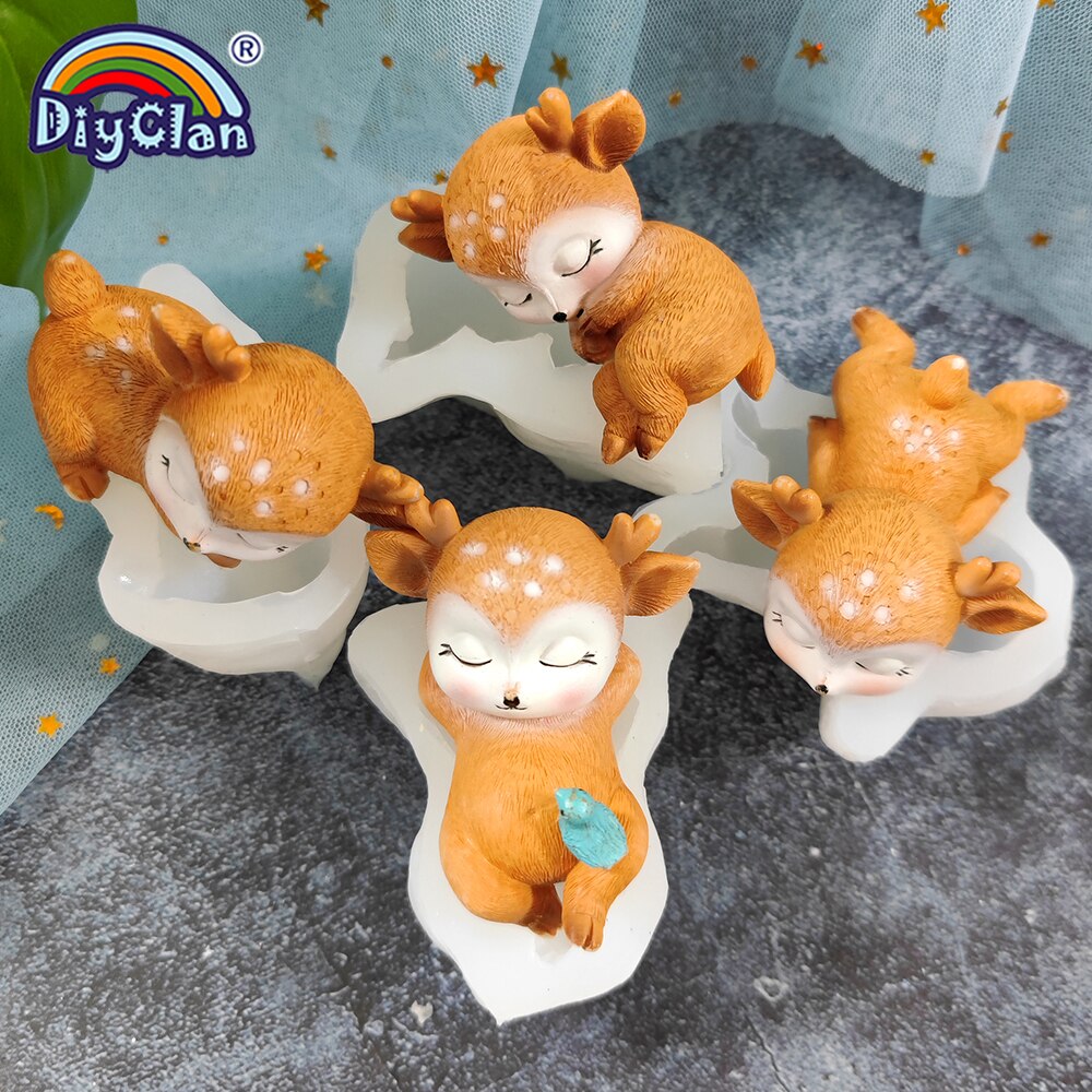 Moule en Silicone cerf Sika, bricolage 3D, bougie de noël, fabrication de savon, argile animale, outils décoratifs, Mastic, ornements en gypse