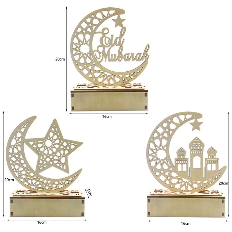 Ramadan Eid Mubarak Home Decoratie Maan Kasteel Led Licht Houten Ornament Diy