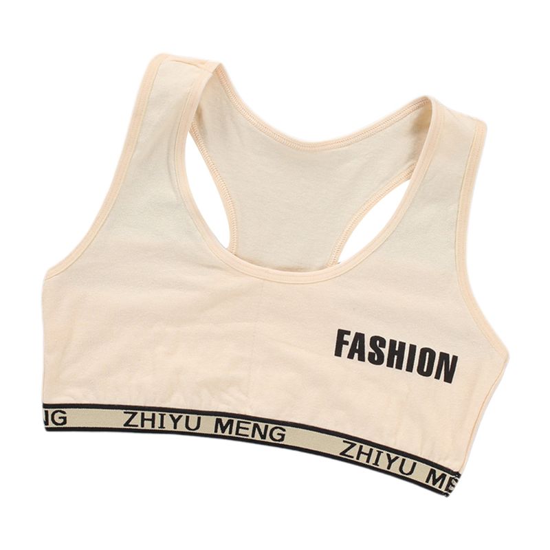 Junior Girl Racerback Cotton Sport Training Bra Letter Print Solid Color Wide Strap Underwear Bralette Seamless Layered Crop Top: E