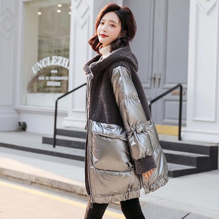 Winter Coat Women Oversize Winter Down Jacket Plus Size Woman Coats Windproof Wool Hooded Thicken Warm Jackets: Smoky gray / XXXL