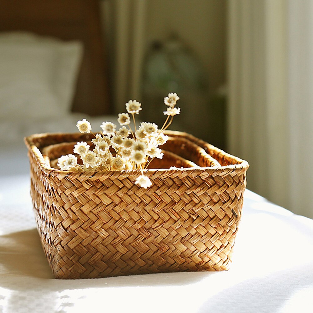 Handmade Weaving Fruit Basket Storage Rattan Cosmetics Cloth Vegetables Fruit Sundries Decoration Tea Basket Picnic Tools