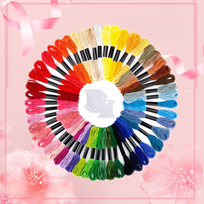 Mix Colors Cross Stitch Embroidery Thread Set Embroidery Tool Rainbow 50pcs Embroidery Thread And 12pc Winding Sheet Sewing Set