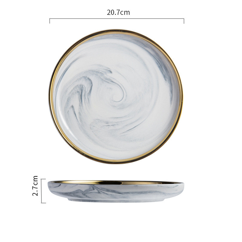 Europæisk marmorstrimmel keramik bordservice guldkant keramisk plade husholdnings salat bøf fad bakke suppeskål porcelæn sauce fad: 8 tommer plade