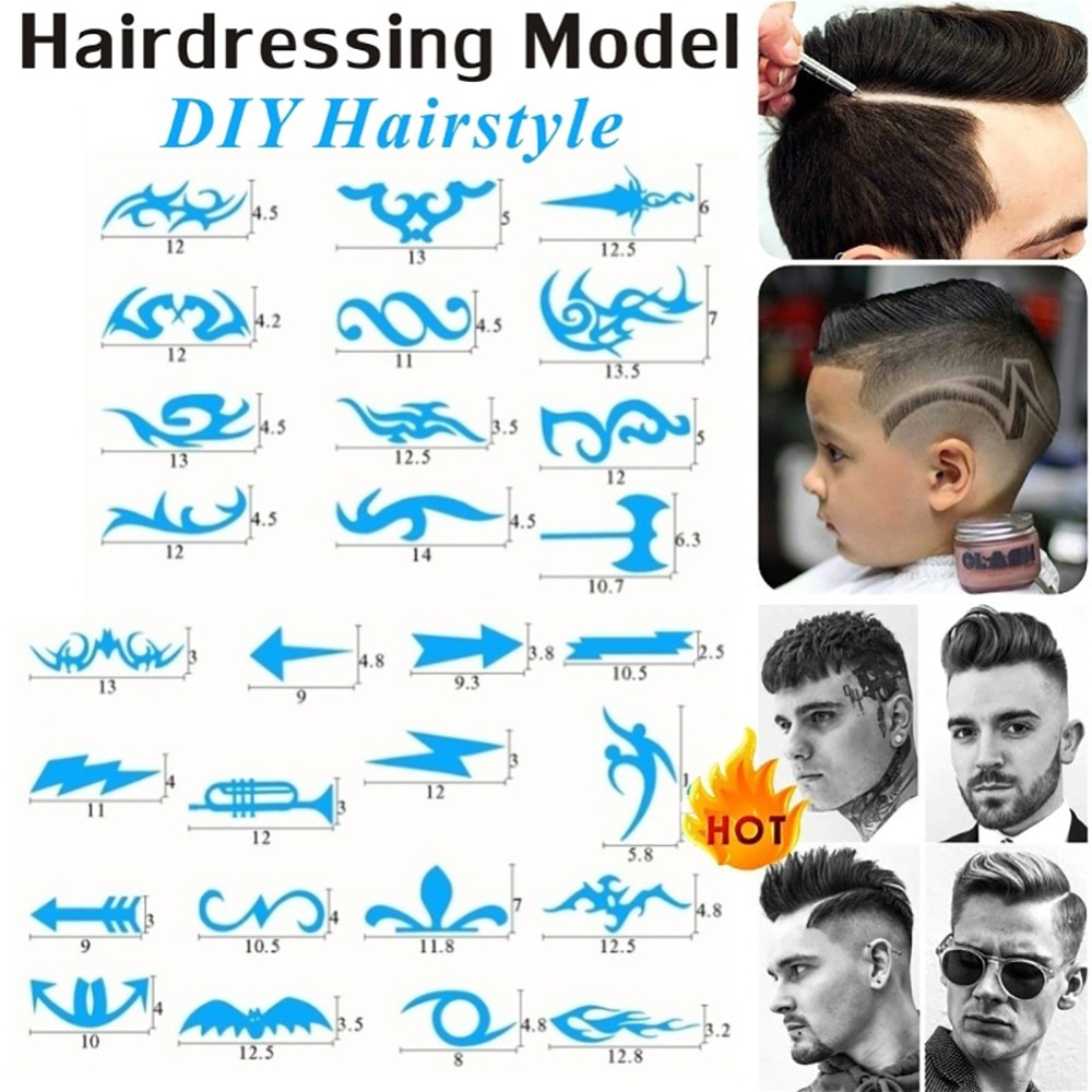 28 pièces/ensemble Salon bricolage coiffure tatouage de cheveux modèle tondeuse à cheveux sculpté coloriage motif pochoir colorant revêtement conseil recrue