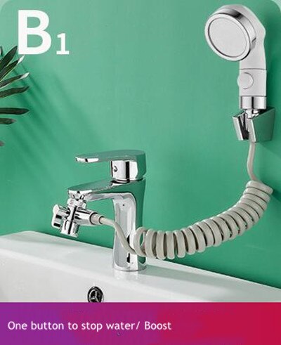 Kitchen Bathroom Sink Water Faucet External Shower Head Toilet Flush Extension Tap Small Nozzle Wash Hair Shower With Holder: b1 set