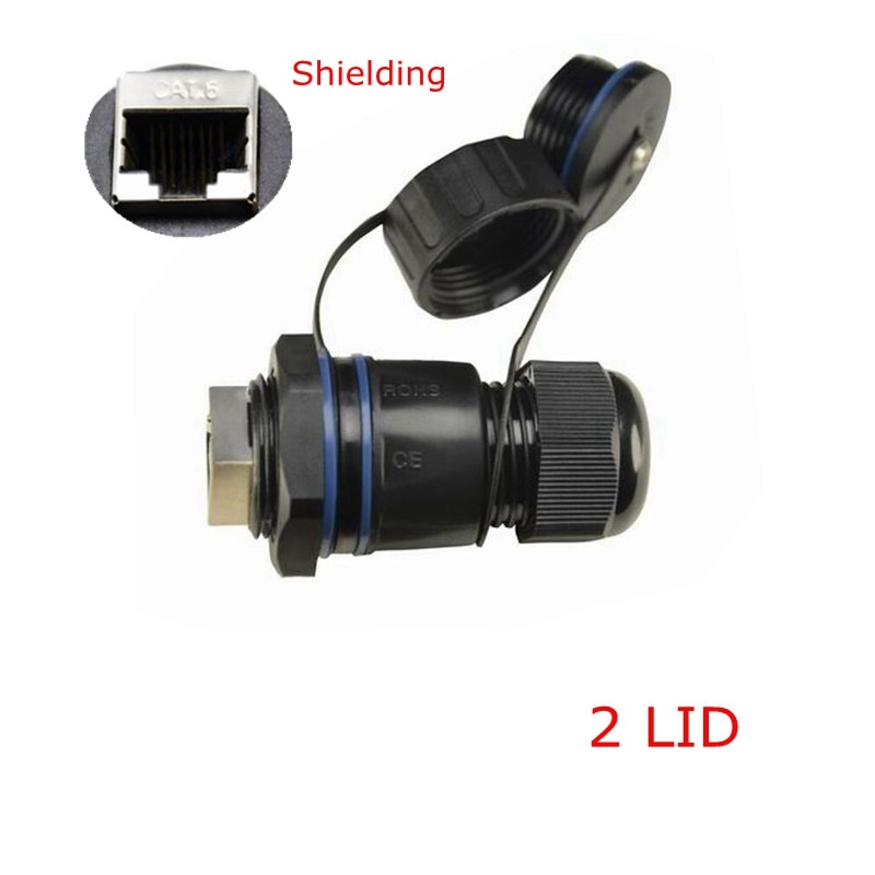 Waterproof RJ45 connector CAT6, Ethernet LAN RJ 45 female M25 Straight head Shielded & No shielded Water proof socket with 2 lid