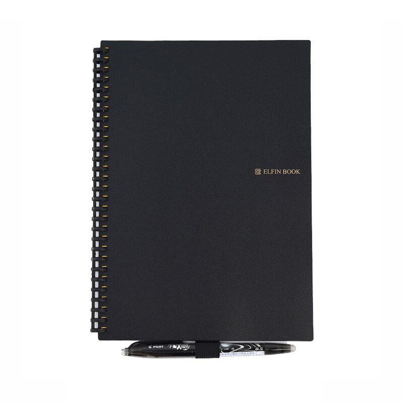 Elfinbook smart genanvendelig sletelig spiral  a5 notesbog papir notesblok lommebog dagbog journal kontor skole tegning: Sort / A5 15 x 21cm 100 side