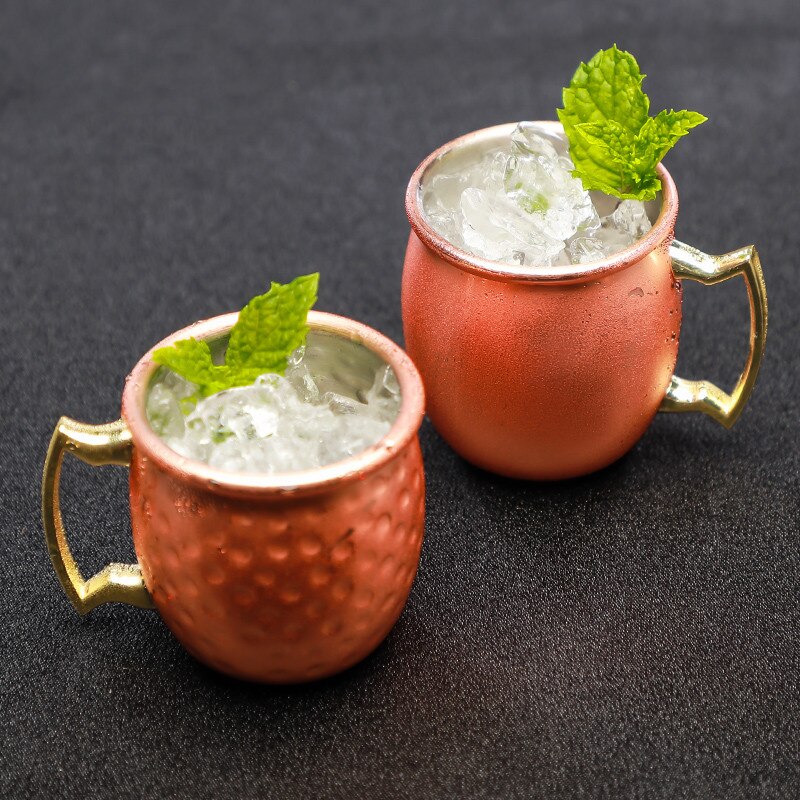 6PCS 2oz Mini Moscow Mule Mug Set Shot Glasses Set Stainless Steel Hammered Copper Plated Milk Coffee Cocktail Wine Travel Cup